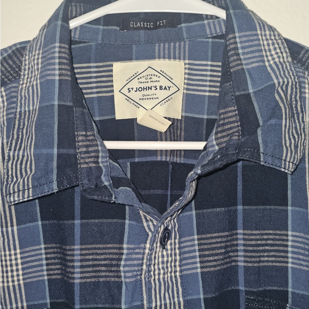 St. John's Bay Navy and Light Blue Checkered Shirt
